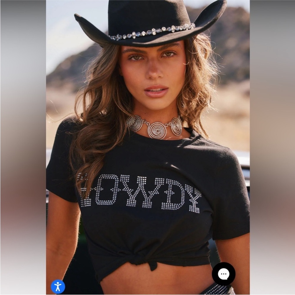 Howdy Rhinestone Black Baby Tee